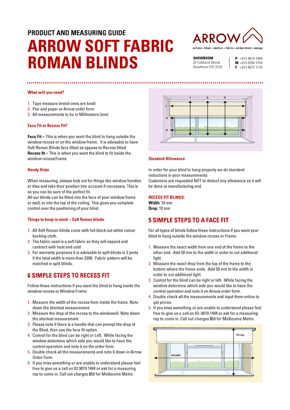 View Brochure: Measuring guide for soft roman blinds