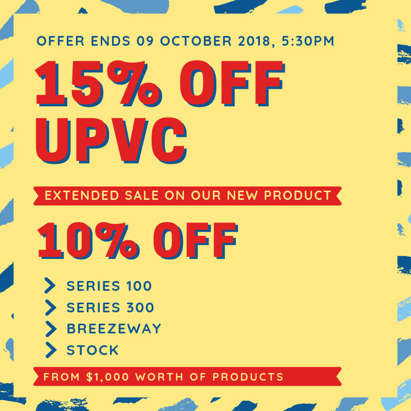 EXTENDED UPVC SALE! 15% OFF on our new products.