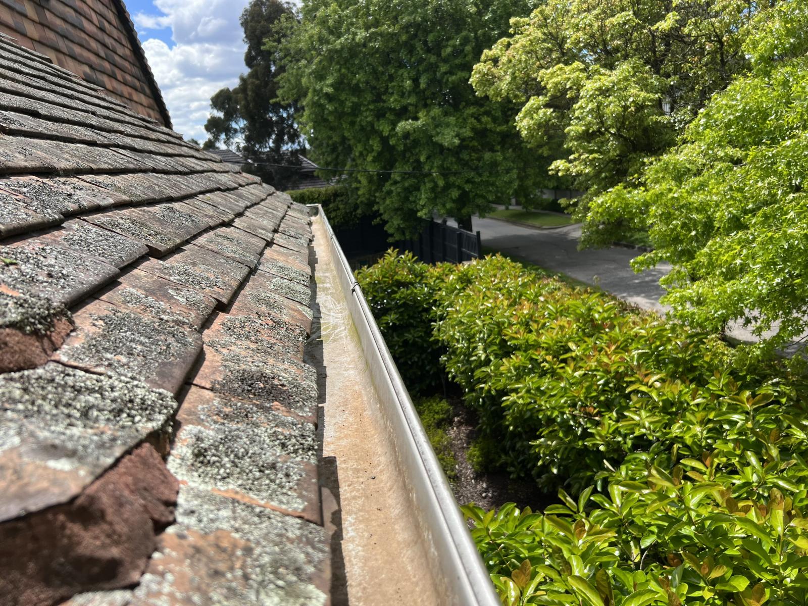 Gutter Cleaning on an old terracotta shingle roof