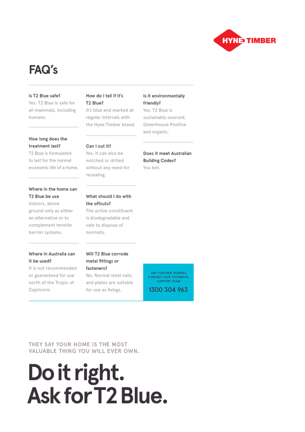 View Brochure: Hyne Timber T2 Blue FAQ's