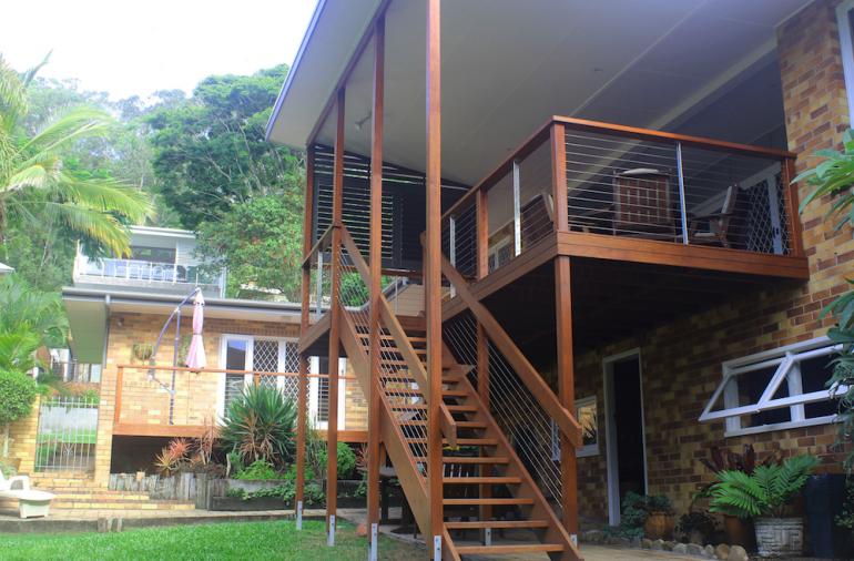 Timber deck and wire balustrade