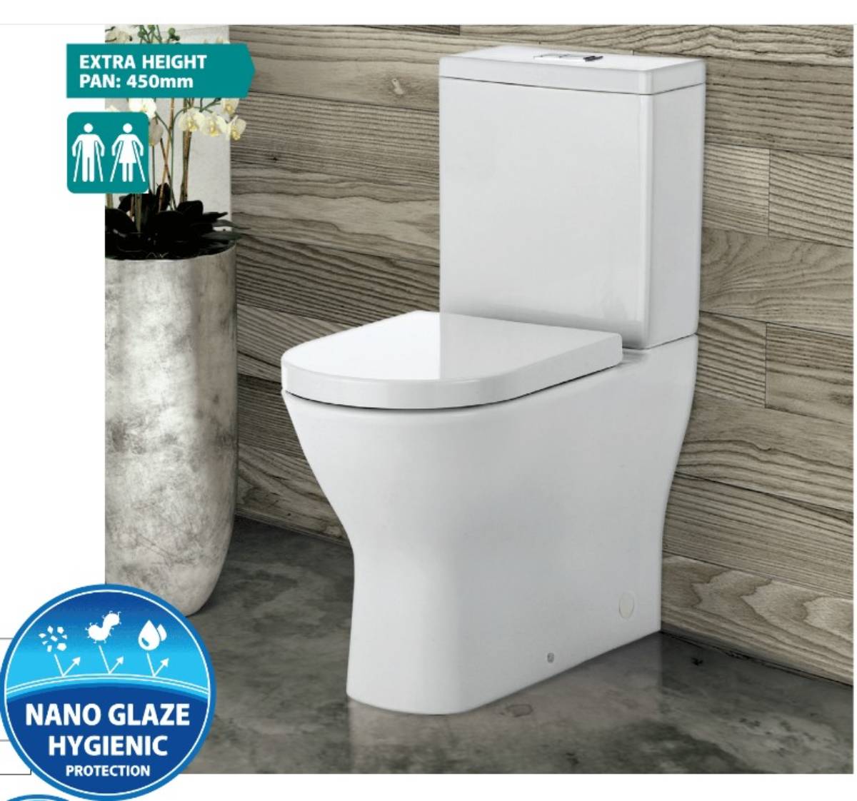 DELTA RIMLESS RAISED HEIGHT BACK TO WALL TOILET
