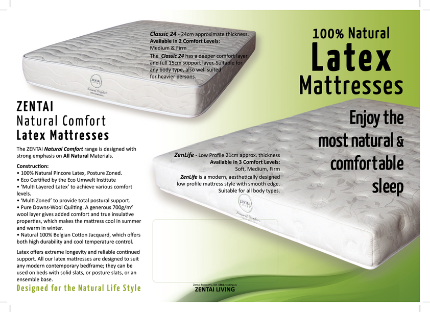 View Brochure: ZENTAI Natural Latex Mattresses